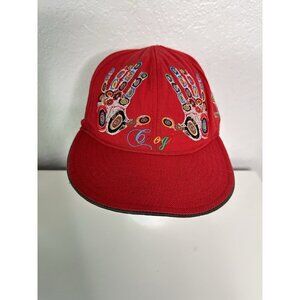 Vintage COOGI Red Fitted Baseball Cap Size 7-1/8 Logo Embroidered Hands Hat